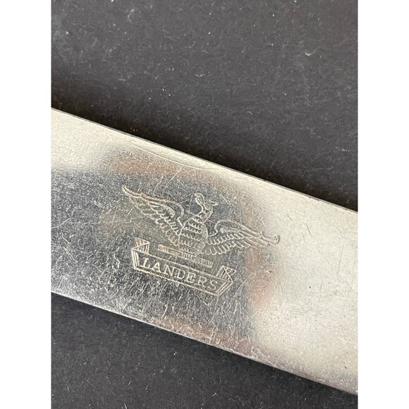 5 Antique Plated Handle by Landers with Eagle Logo Blunt Dinner Knife w/Patina - Picture 6 of 6